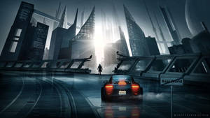 Preview Wallpaper Car, Sports Car, Silhouette, City, Cyberpunk, Futurism Wallpaper