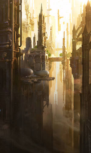 Preview Wallpaper City, Fantasy, Art, Architecture, Buildings, Airships Wallpaper