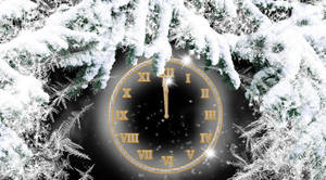 Preview Wallpaper Clock, Dial, Needles, Twigs, Snow, Midnight Wallpaper