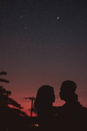 Preview Wallpaper Couple, Silhouettes, Hugs, Night, Starry Sky Wallpaper