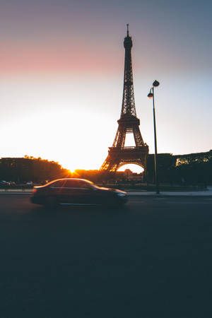 Preview Wallpaper Eiffel Tower, Paris, France, Car, Traffic, Sunset Wallpaper