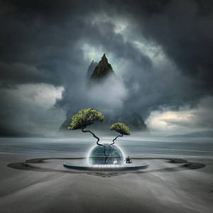 Preview Wallpaper Fantasy, Tree, Clouds, Fog, Ball, Mountain Wallpaper