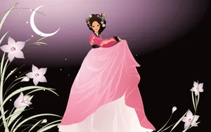 Preview Wallpaper Girl, Japanese, Moon, Sky, Dance, Style Wallpaper