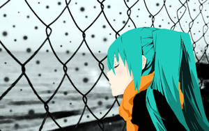 Preview Wallpaper Girl, Sadness, Scarf, Fence, Look Wallpaper