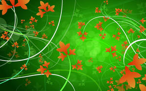 Preview Wallpaper Green, Orange, Flowers, Patterns, Leaves Wallpaper