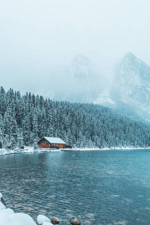 Preview Wallpaper House, Lake, Mountains, Winter Wallpaper