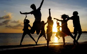 Preview Wallpaper Jump, People, Happiness, Light, Sunset Wallpaper