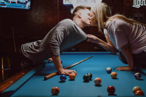 Preview Wallpaper Kiss, Love, Billiards, Couple, Tenderness Wallpaper