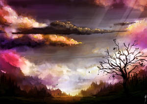 Preview Wallpaper Landscape, Tree, Clouds, Nature, Art Wallpaper
