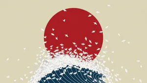 Preview Wallpaper Minimalism, Origami, Japan, Rising Sun, Wave Wallpaper