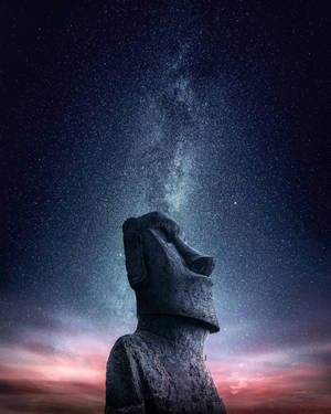 Preview Wallpaper Moai, Statue, Idol, Easter Island, Starry Sky Wallpaper