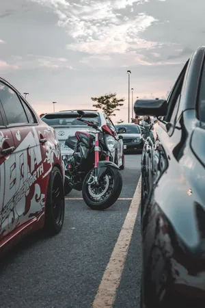 Preview Wallpaper Motorcycle, Bike, Cars, Parking Wallpaper