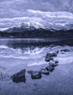 Preview Wallpaper Mountains, Stones, Sea, Scotland, Ben Venue, Achray Forest, Black And White, Bw Wallpaper