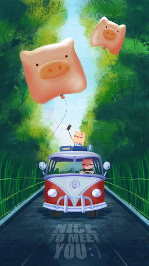 Preview Wallpaper Pigs, Van, Road, Travel, Art Wallpaper