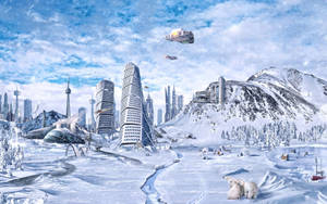 Preview Wallpaper Planet, World, Winter, Snow, City, Science Fiction, Future Wallpaper