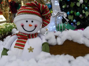 Preview Wallpaper Snowman, Smiling, Cotton, Tree, Presents, Christmas, New Year, Holiday Wallpaper