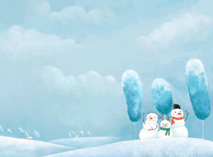 Preview Wallpaper Snowmen, Three, Friends, Smile, Blizzard, Winter Wallpaper