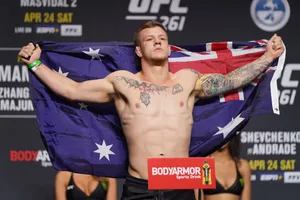 Professional Mma Fighter Jimmy Crute During A Intense Training Session. Wallpaper