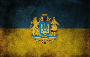 Proud Display Of Ukrainian Flag With Complete Crest Wallpaper