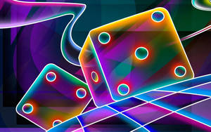 Psychedelic Dice Rolling In A Landscape Of Neon Wallpaper