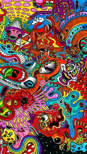 Psychedelic Iphone Many Creepy Faces Wallpaper