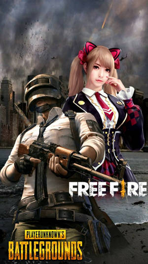 Pubg Vs Free Fire Helmet Boy Anime Girl Wallpaper