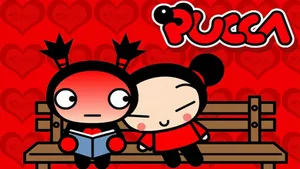 Pucca And Garu Sitting On Bench Wallpaper