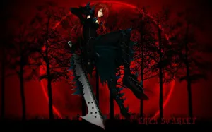 Punk-goth Girl In Red And Black Anime Style Wallpaper