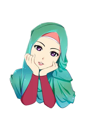 Purple-eyed Girl Hijab Cartoon Wallpaper