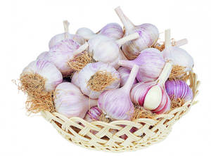 Purple Garlic Vegetable Herb In Wood Basket Wallpaper