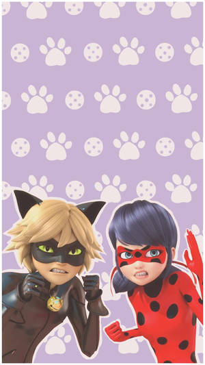 Purple Ladybug And Cat Noir Phone Wallpaper