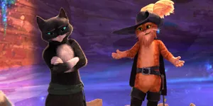 Puss In Boots And Kitty Arguing Wallpaper