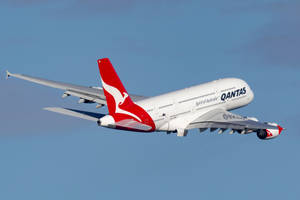 Qantas Airplane In The Blue Sky Wallpaper