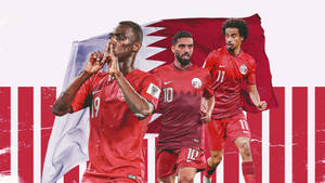 Qatar National Football Team With Qatar Flag Wallpaper