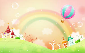 Rainbow And Hot Air Balloon Cute Computer Wallpaper