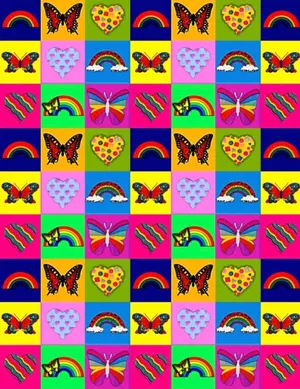 Rainbows, Butterflies, Hearts And Stars On A Colorful Background Wallpaper