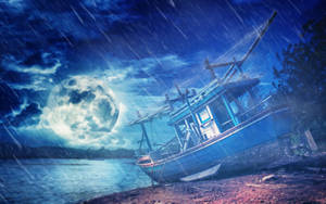 Raining Moon Night Sky Wallpaper