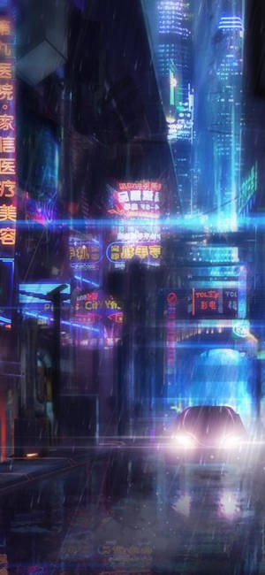 Rainy City Night Cyberpunk Iphone X Wallpaper