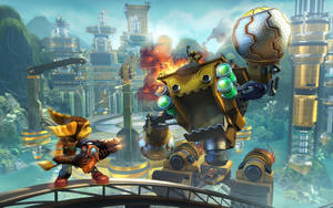 Ratchet And Clank Robot Battle Wallpaper