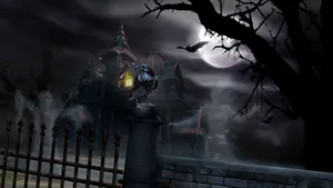 Raven And Ghosts Outside Haunted House Wallpaper