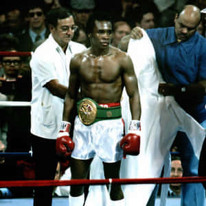 Ray Leonard In Ring With His Title Belt Wallpaper