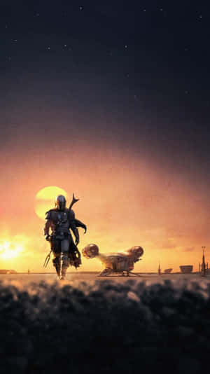 Razor Crest Ship With The Mandalorian Iphone Wallpaper