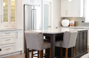 Rectangular Table-top With Wooden Base In The Kitchen Wallpaper