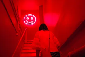 Red Aesthetic Neon Smiley Face Wallpaper