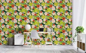 Red And Green Watercolor Floral Patterns Wallpaper