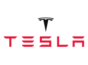 Red And Silver Tesla Logo Standing Out Against A Black Background Wallpaper
