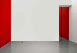 Red And White Empty Room Wallpaper