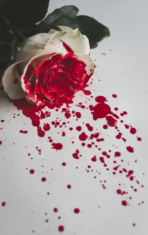 Red And White Roses With Blood Splash Wallpaper