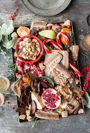 Red Bowl In Christmas Platter Wallpaper