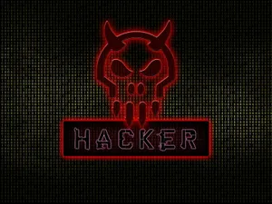 Red Demon With Horns Hacker Logo Wallpaper
